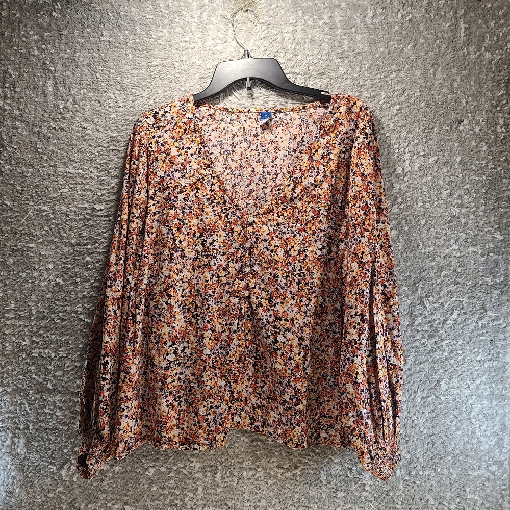 Old Navy Long-Sleeve V-Neck Floral Boho Peasant‎ Blouse Size 2X Floral Orange